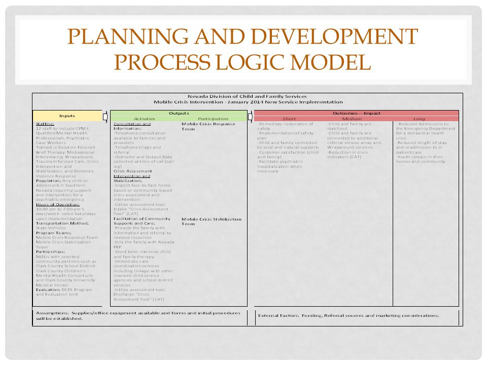Planning and development process logic model