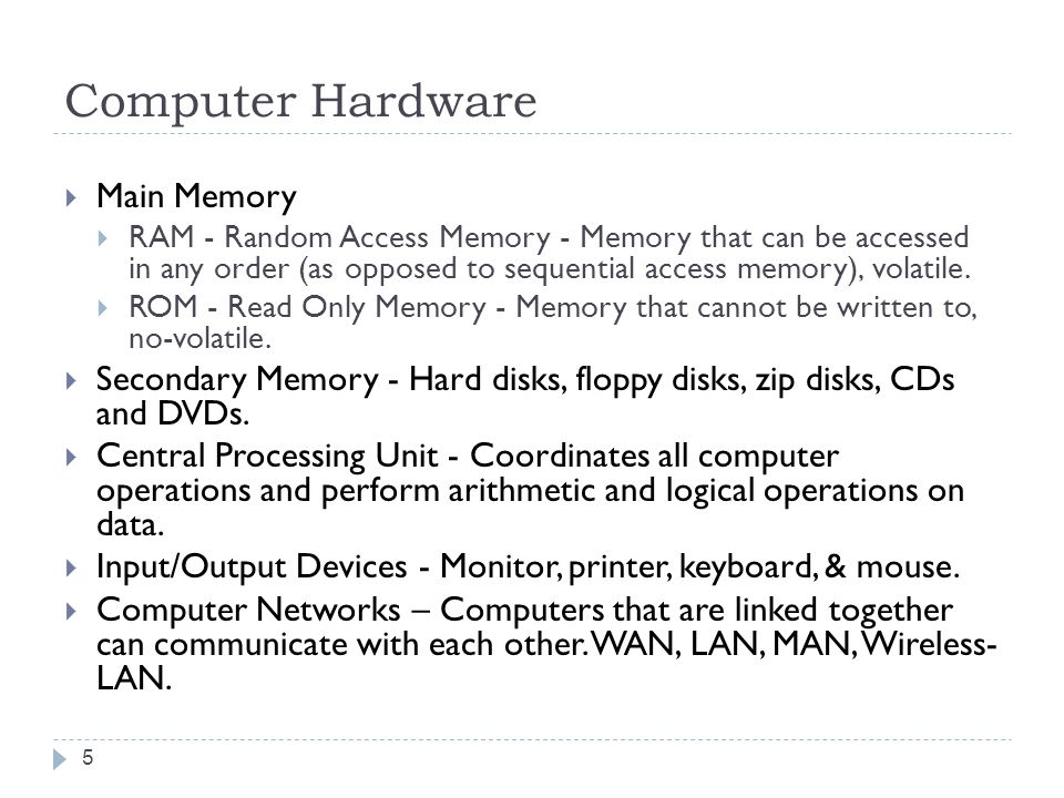 Computer Hardware Main Memory