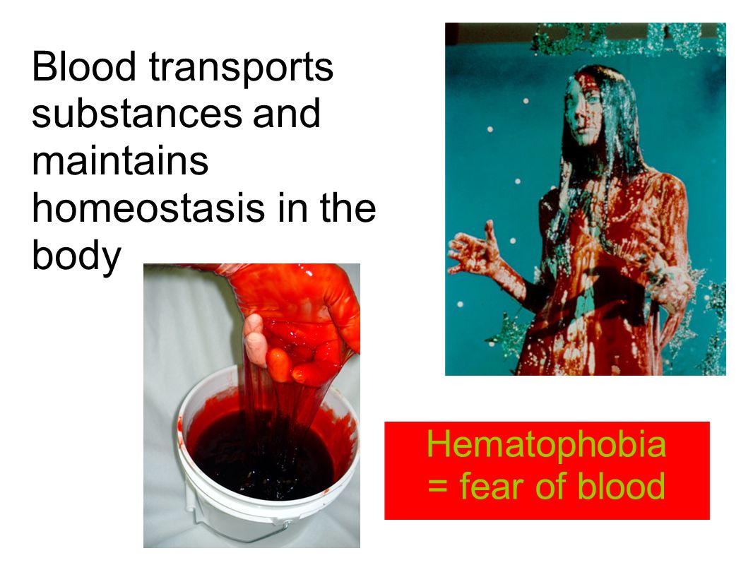Hematophobia = fear of blood