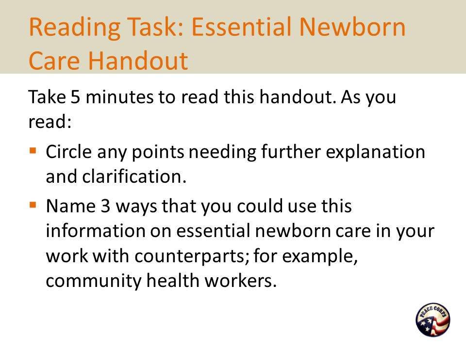 Reading Task: Essential Newborn Care Handout