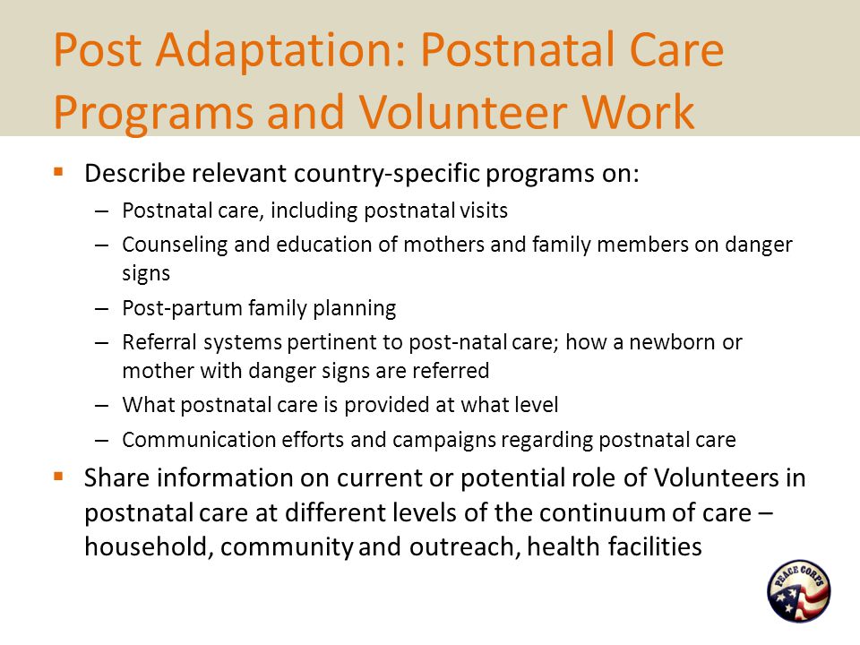 Post Adaptation: Postnatal Care Programs and Volunteer Work