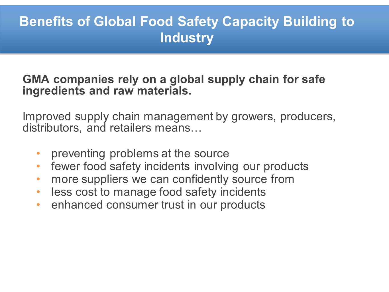 Benefits of Global Food Safety Capacity Building to Industry
