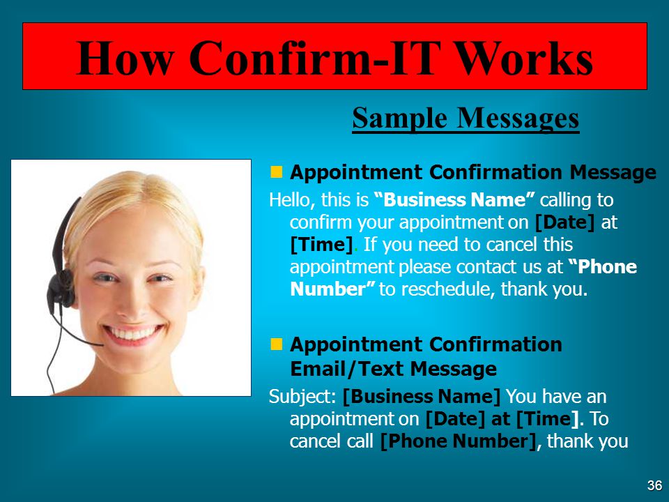 How Confirm-IT Works Sample Messages Appointment Confirmation Message