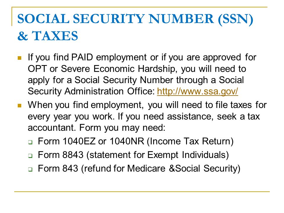 SOCIAL SECURITY NUMBER (SSN) & TAXES