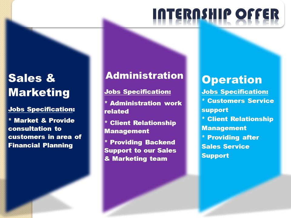 Internship Offer Operation Sales & Marketing Administration