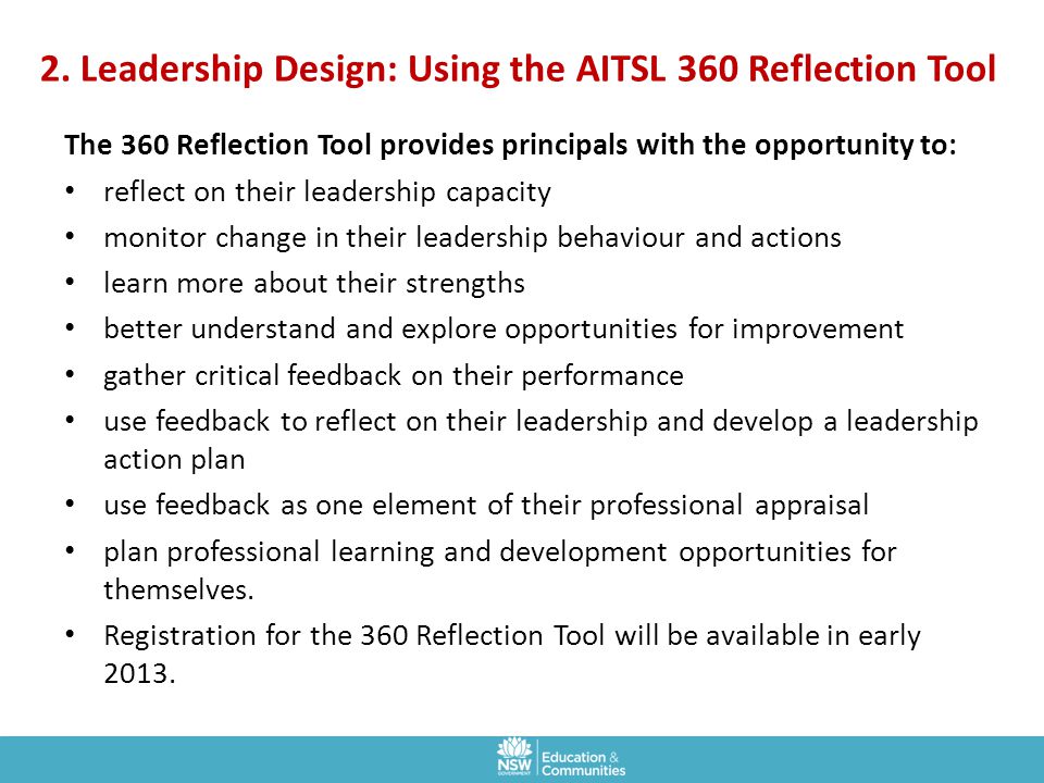 2. Leadership Design: Using the AITSL 360 Reflection Tool