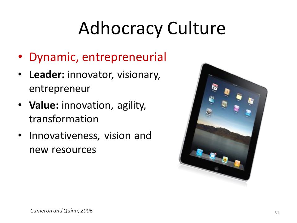 Adhocracy Culture Dynamic, entrepreneurial