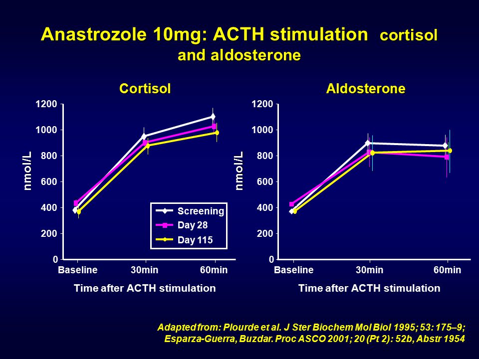 Anastrozole 10mg: ACTH stimulation cortisol and aldosterone