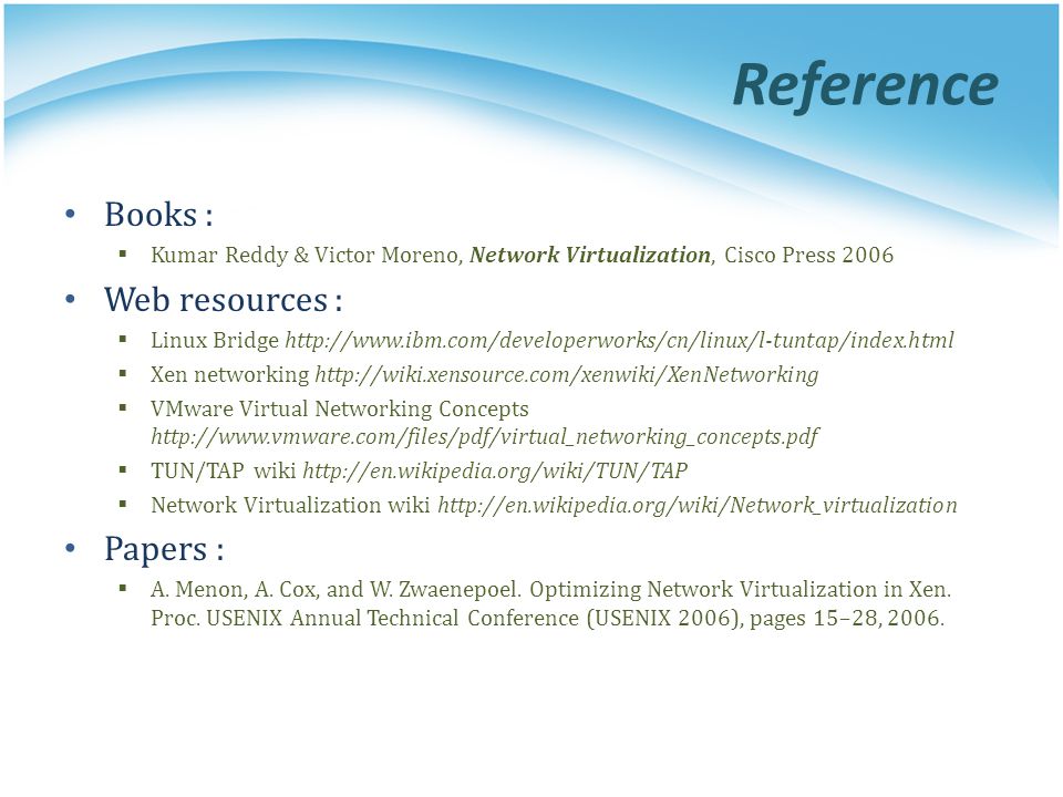Reference Books : Web resources : Papers :