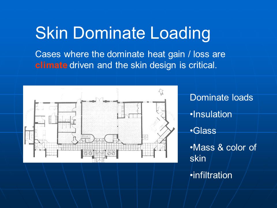 Skin Dominate Loading Cases where the dominate heat gain / loss are climate driven and the skin design is critical.