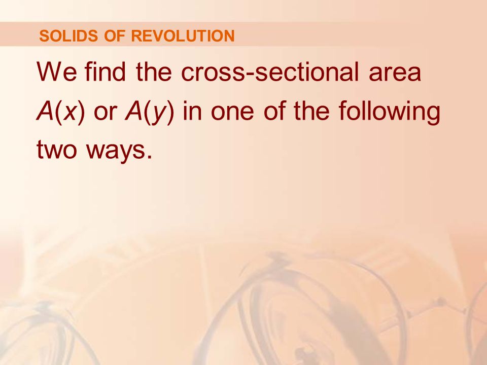 We find the cross-sectional area A(x) or A(y) in one of the following