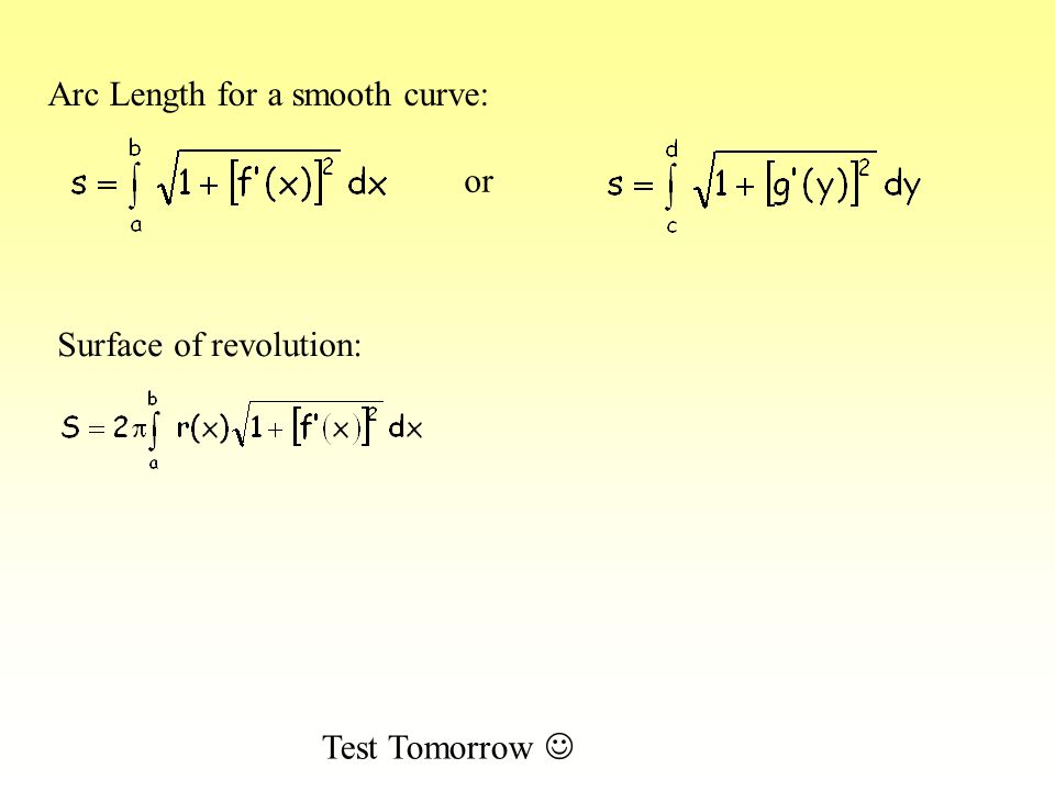 Arc Length for a smooth curve: