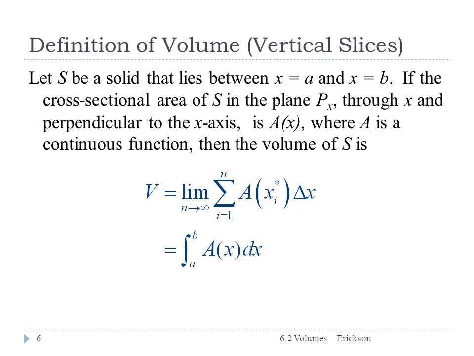 Definition of Volume (Vertical Slices)