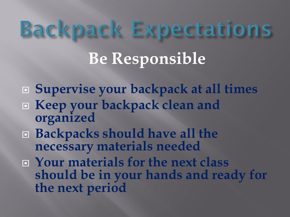 Backpack Expectations