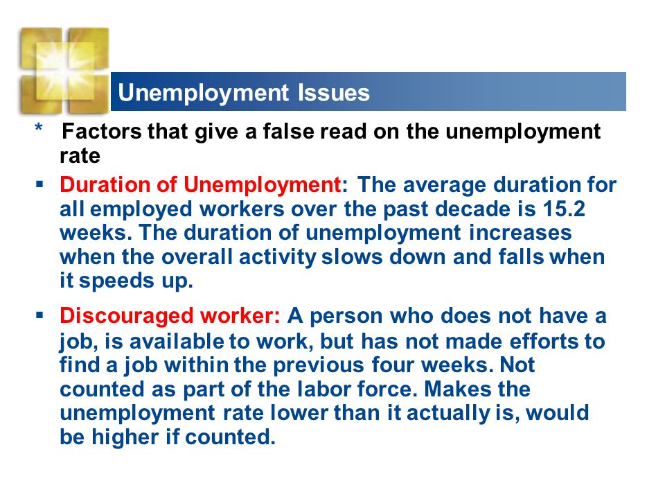 Unemployment Issues * Factors that give a false read on the unemployment rate.