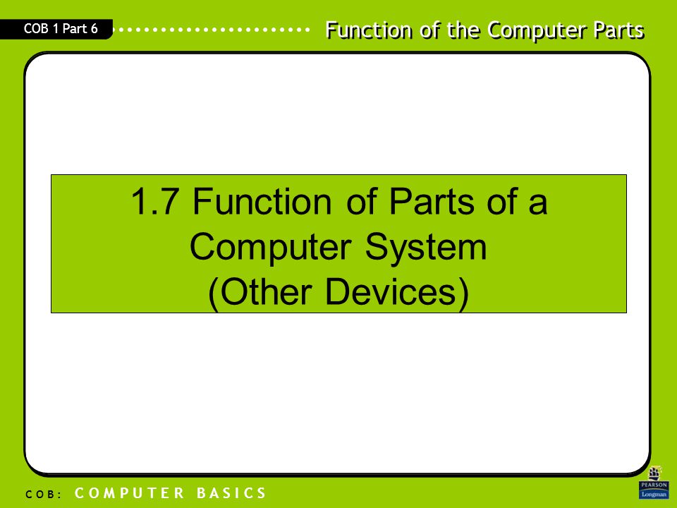 1.7 Function of Parts of a Computer System (Other Devices)