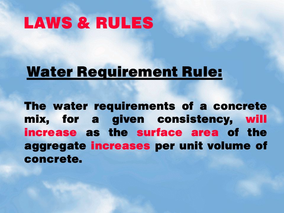 LAWS & RULES Water Requirement Rule: