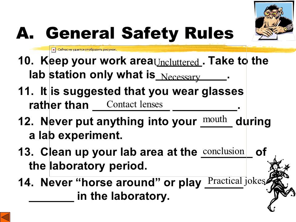 safetyrules,safetyfirst a. general safety rules instructions