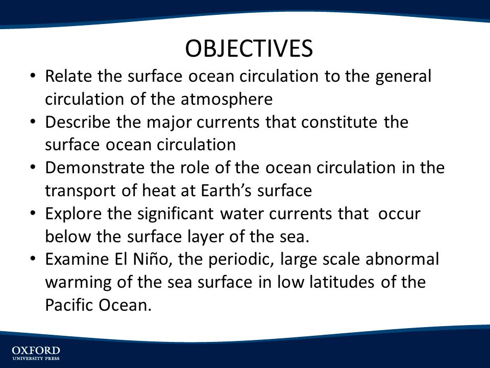 OBJECTIVES Relate the surface ocean circulation to the general circulation of the atmosphere.