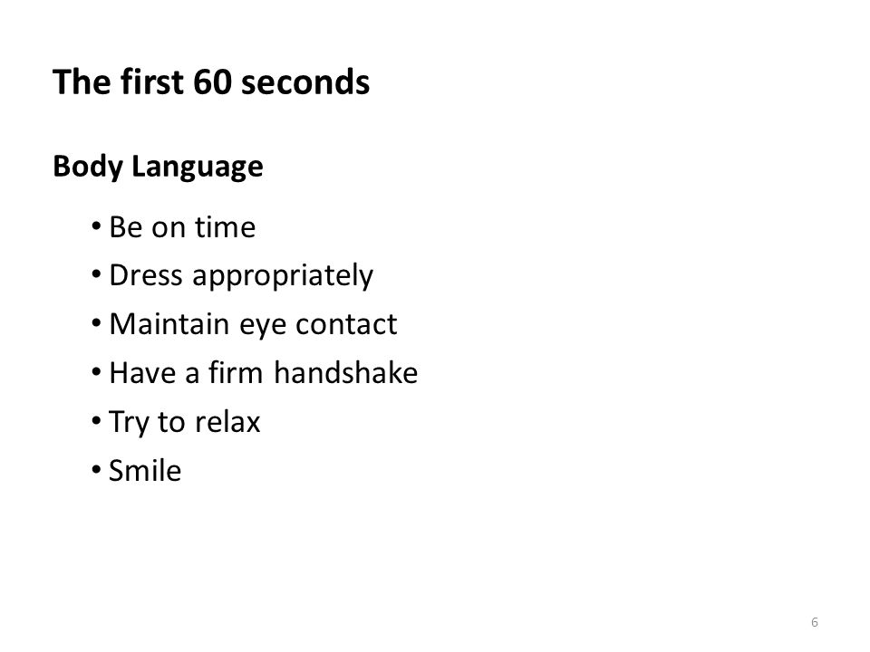 The first 60 seconds Body Language