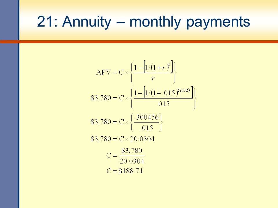21: Annuity – monthly payments
