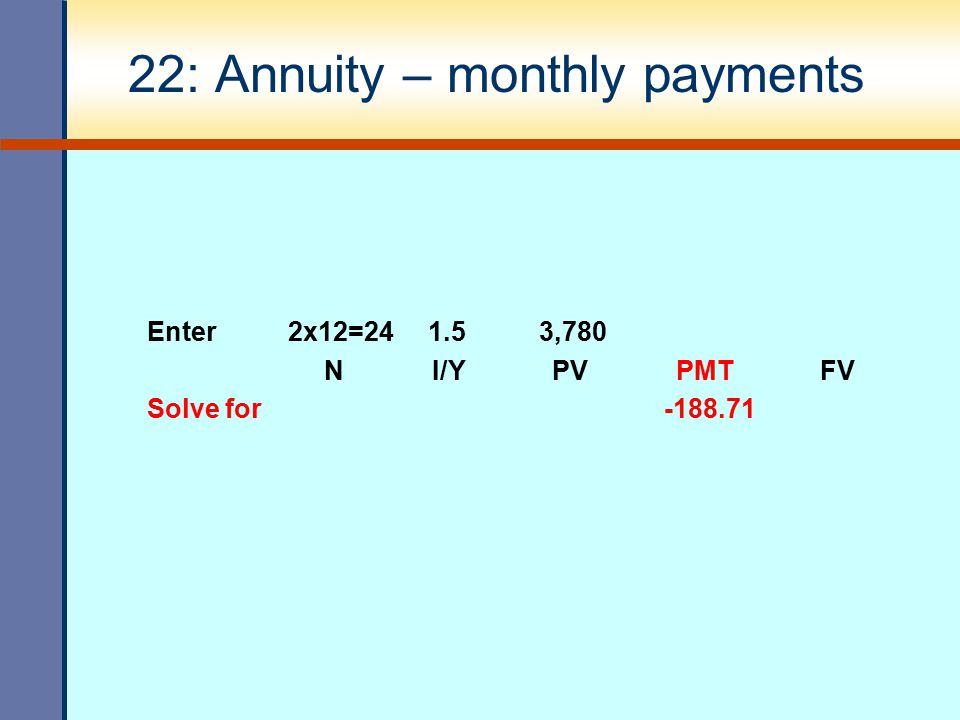 22: Annuity – monthly payments