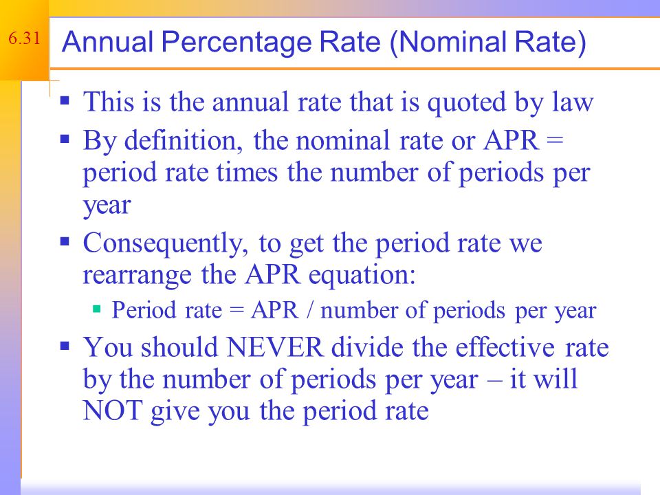 Computing APRs (Nominal Interest Rate)