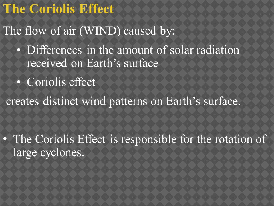 The Coriolis Effect The flow of air (WIND) caused by: