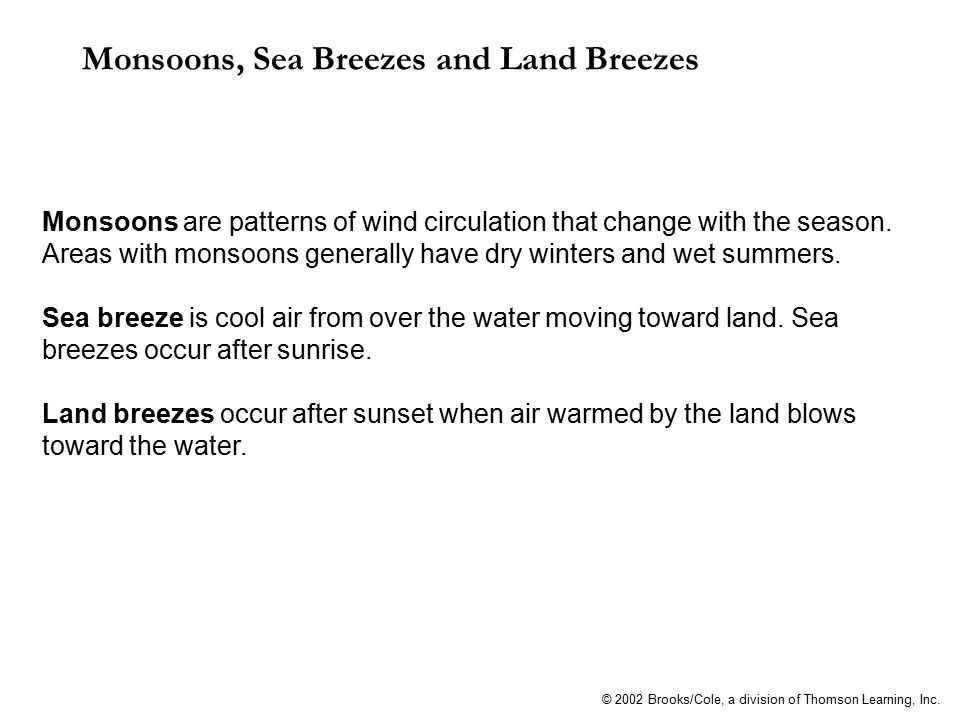 Monsoons, Sea Breezes and Land Breezes