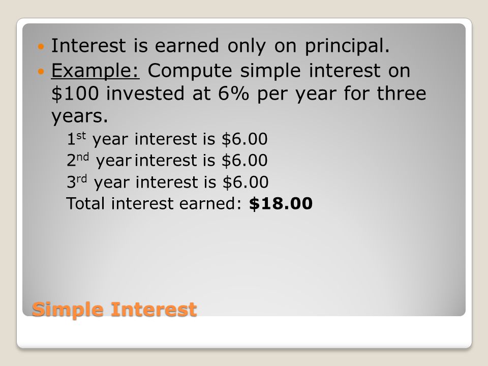 Interest is earned only on principal.