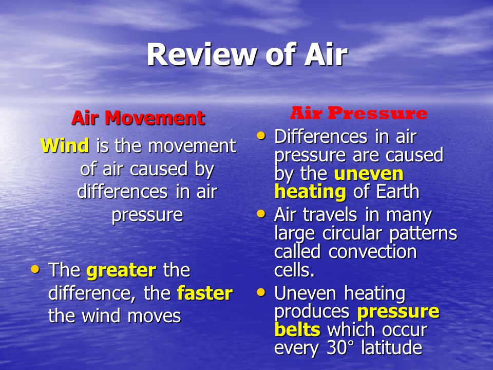 Wind is the movement of air caused by differences in air pressure