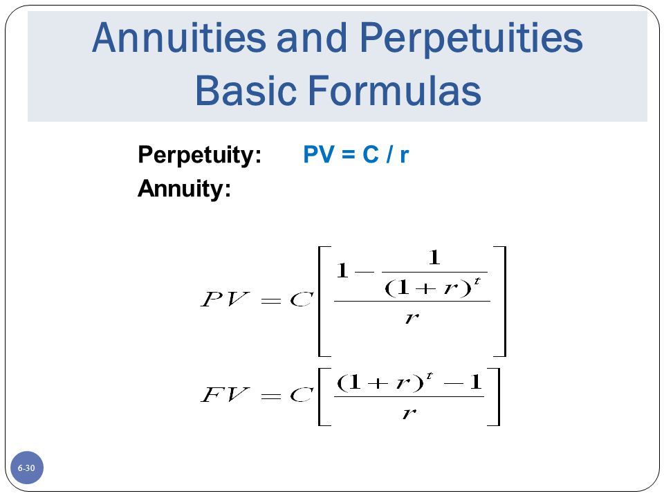 Annuities and Perpetuities Basic Formulas