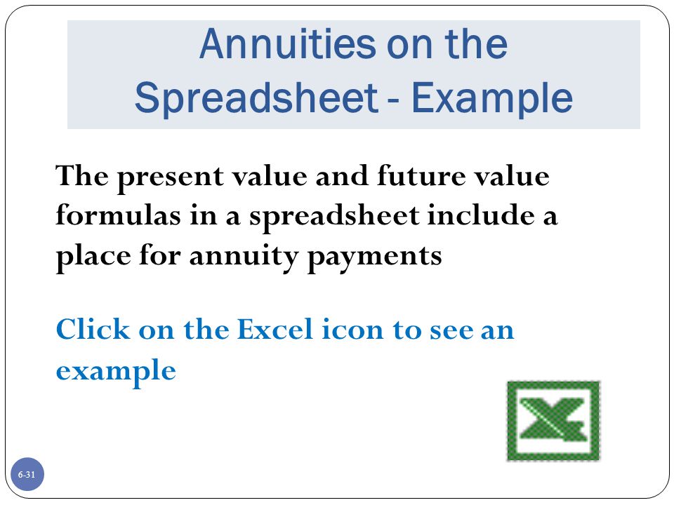Annuities on the Spreadsheet - Example