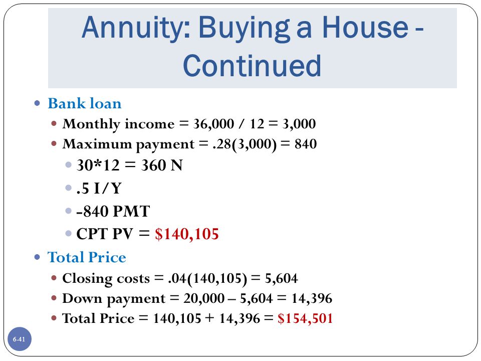 Annuity: Buying a House - Continued