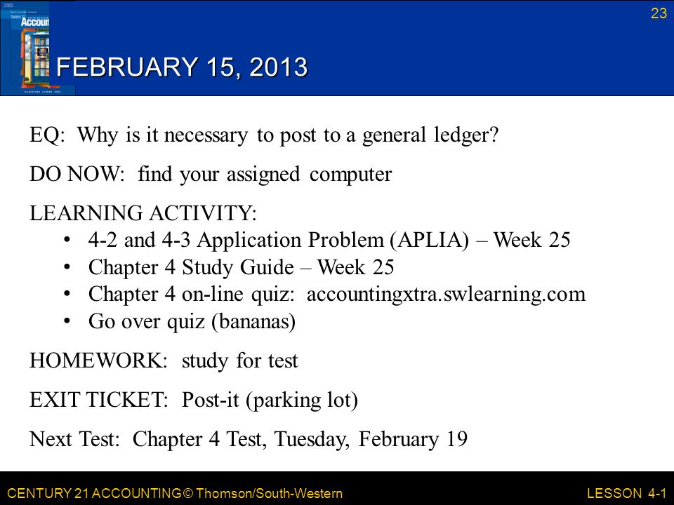 FEBRUARY 15, 2013 EQ: Why is it necessary to post to a general ledger