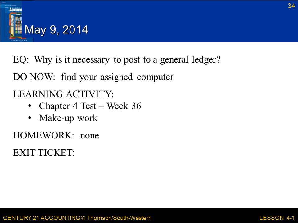 May 9, 2014 EQ: Why is it necessary to post to a general ledger