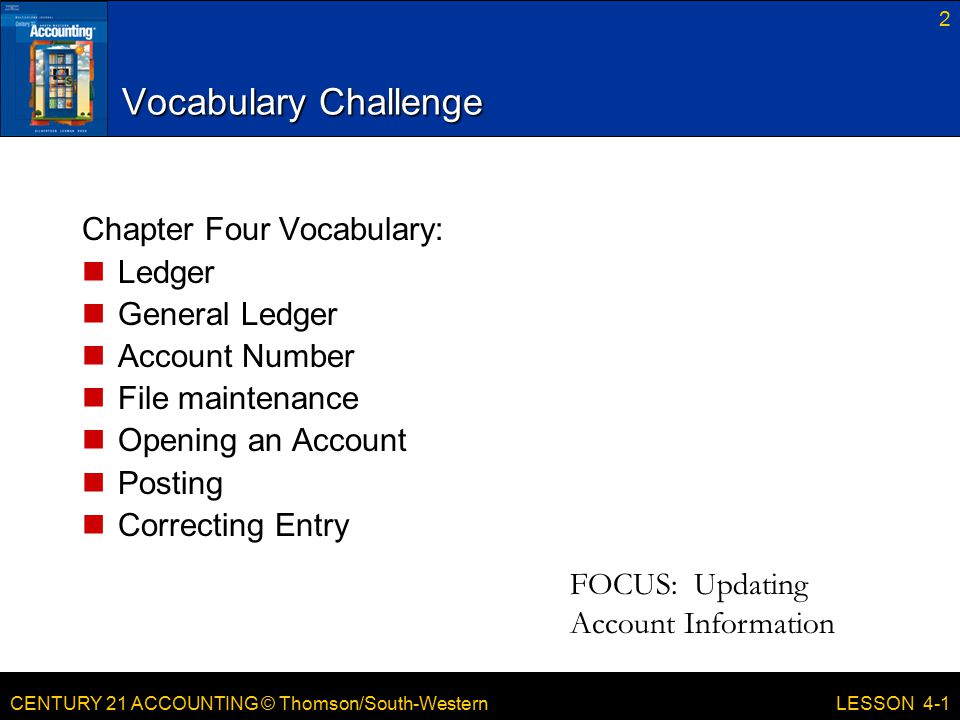 Vocabulary Challenge Chapter Four Vocabulary: Ledger General Ledger