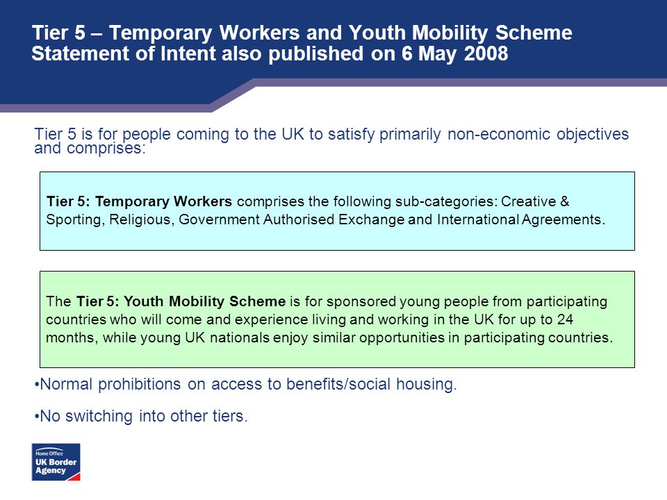 Tier 5 – Temporary Workers and Youth Mobility Scheme Statement of Intent also published on 6 May 2008