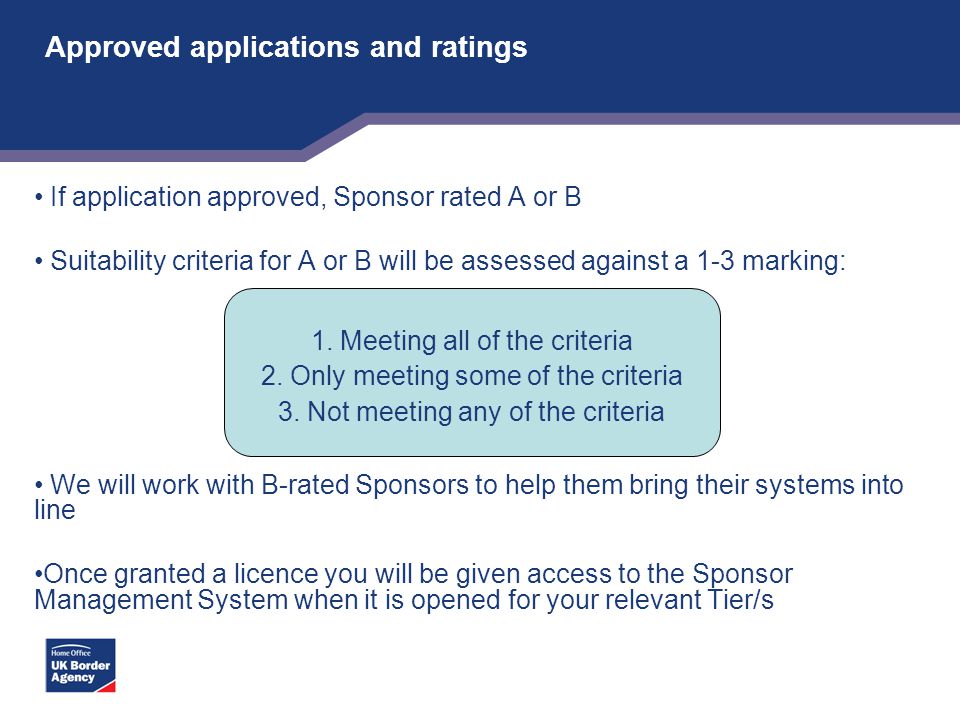 Approved applications and ratings