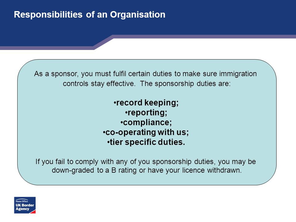 Responsibilities of an Organisation