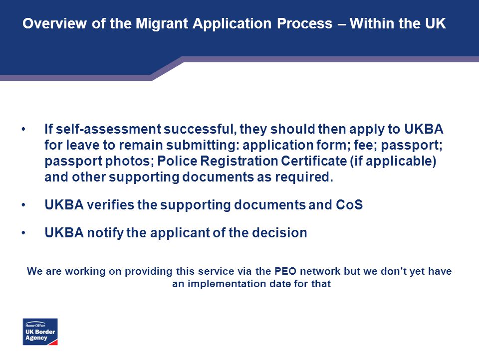 Overview of the Migrant Application Process – Within the UK