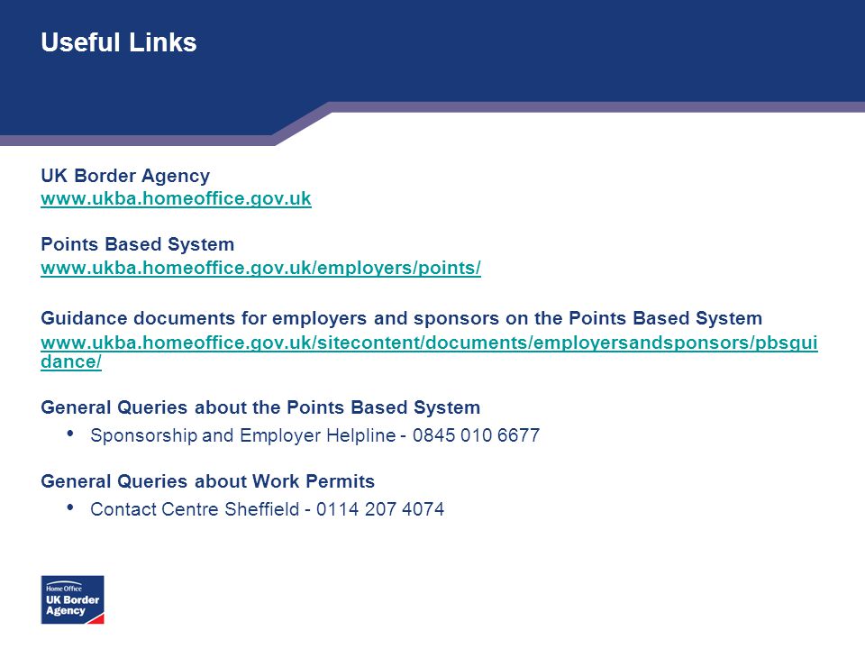 Useful Links UK Border Agency