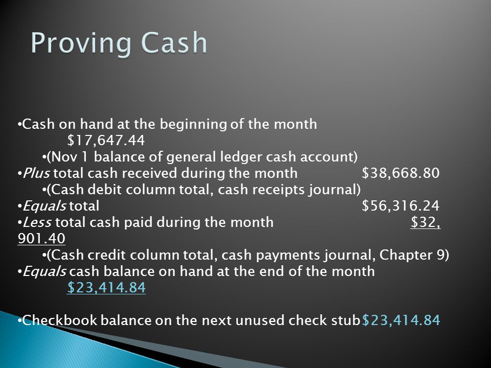 Proving Cash Cash on hand at the beginning of the month $17,647.44