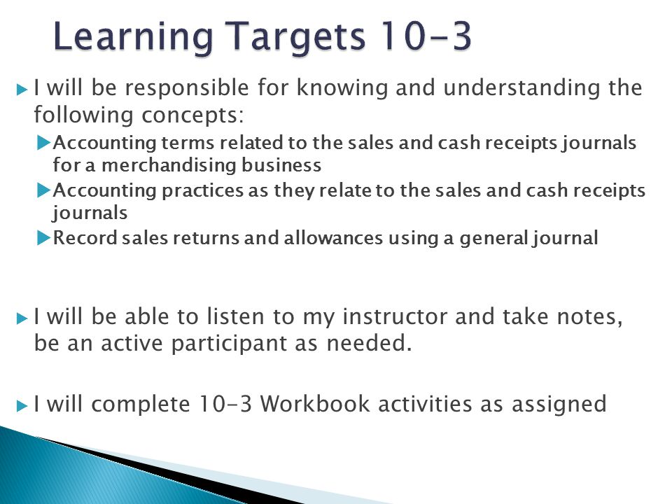 Learning Targets 10-3 I will be responsible for knowing and understanding the following concepts: