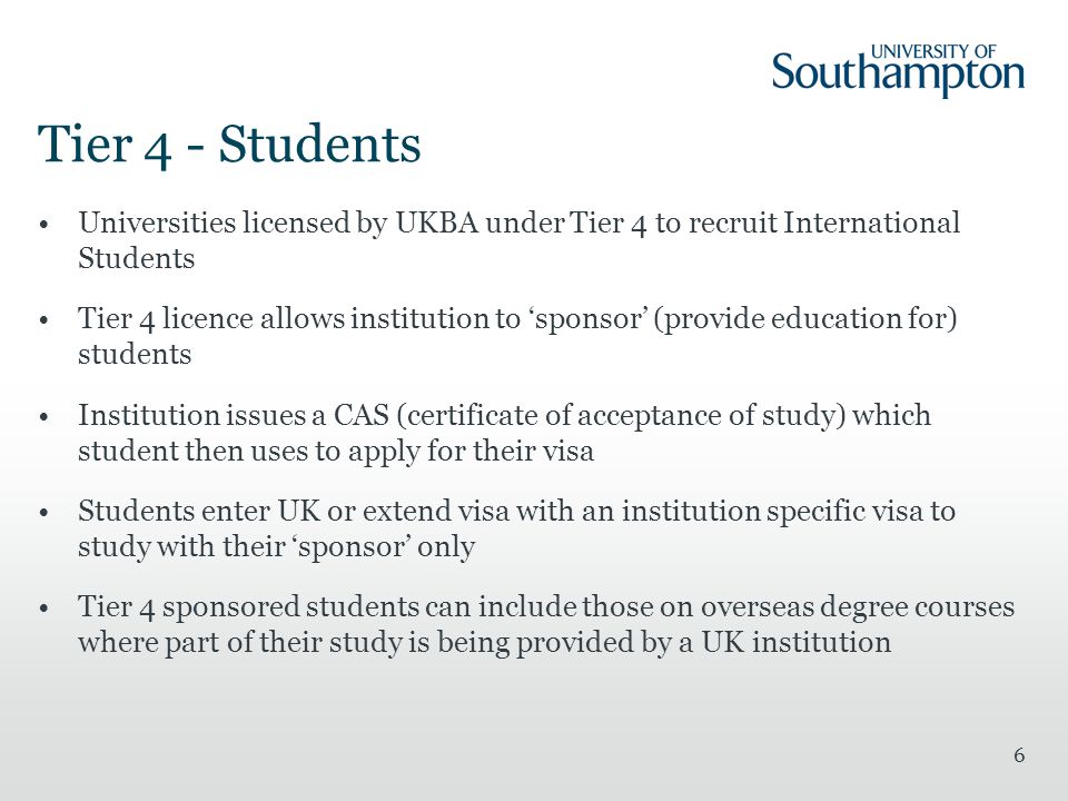 Tier 4 - Students Universities licensed by UKBA under Tier 4 to recruit International Students.
