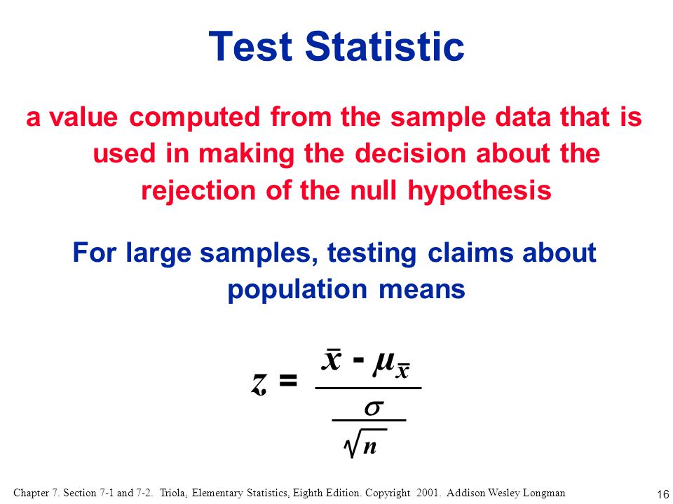 For large samples, testing claims about population means