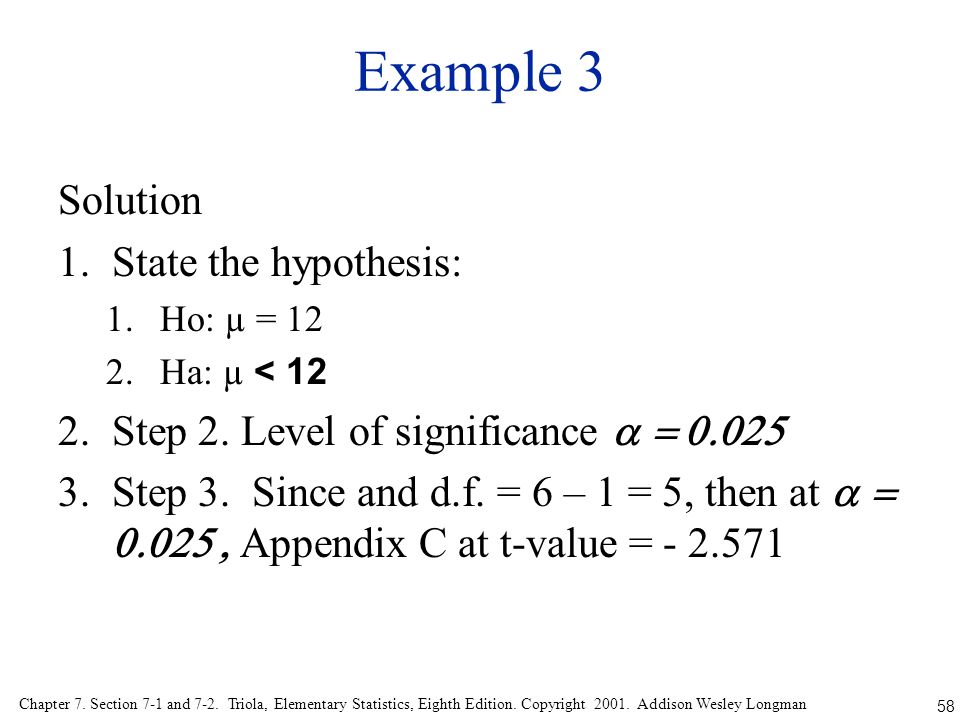 Example 3 Solution State the hypothesis: