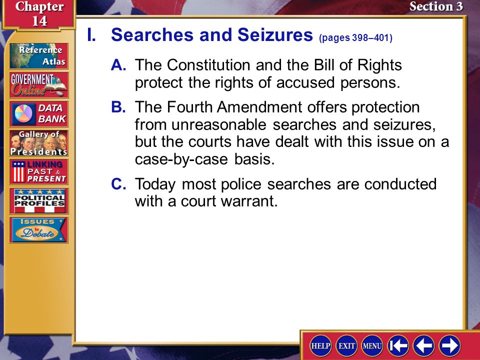 I. Searches and Seizures (pages 398–401)