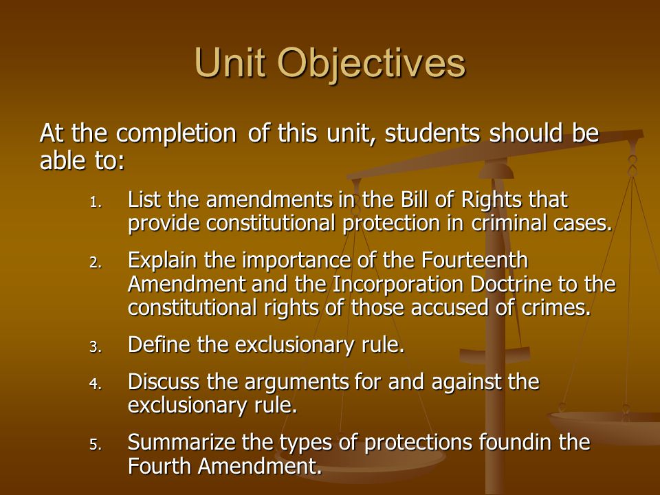 Unit Objectives At the completion of this unit, students should be able to: