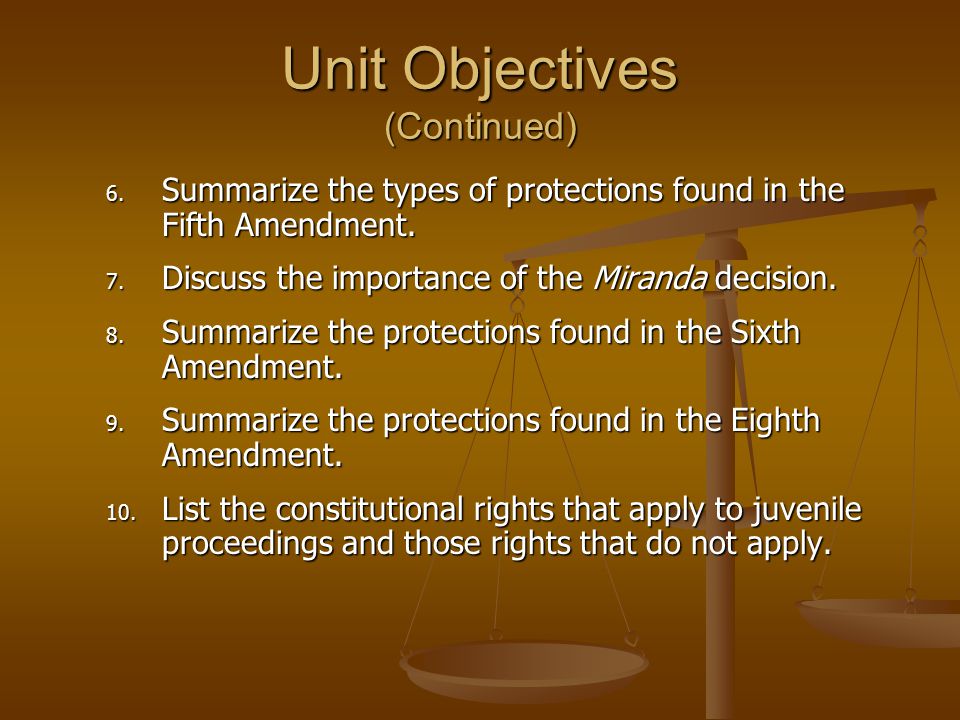Unit Objectives (Continued)
